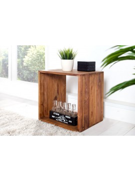 Solid Sheesham Wood Cubic End Table (Honey)